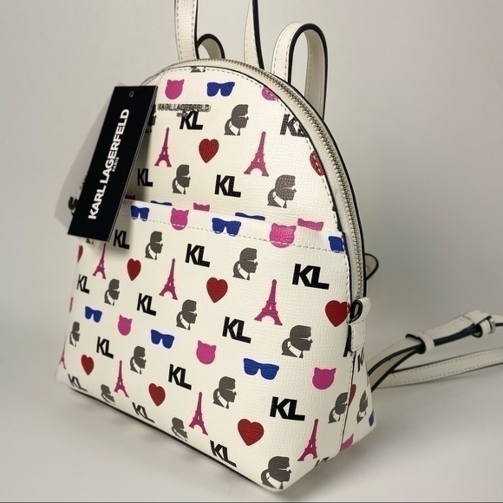 Karl Lagerfeld Backpack Bag Paris Maybelle White Signature Eiffel Tower Print - Picture 3 of 13